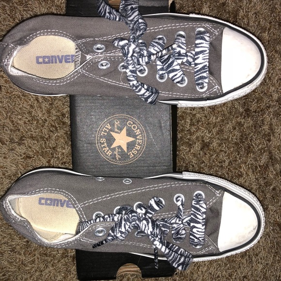 Converse Shoes - Charcoal Grey Converse with Zebra Shoelaces